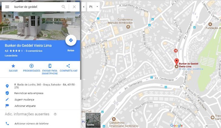 UsuA?rio anA?nimo fez a marcaA�A?o do chamado bunker de Geddel Vieira Lima (Foto: ReproduA�A?o / Google Maps)