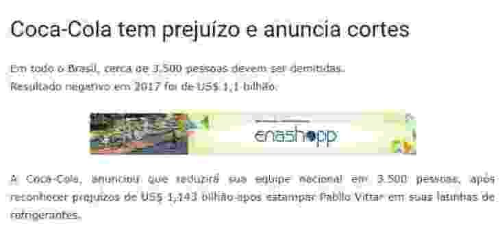 Site divulgou suposta informaA�A?o de que Coca-Cola teve prejuA�zo apA?s campanha com Pabllo Vittar (Foto: ReproduA�A?o)
