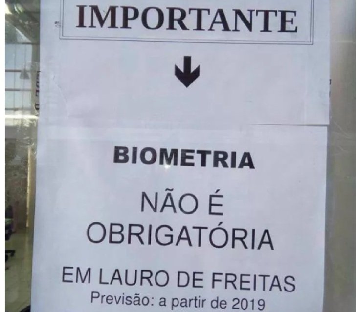 Recadastramento biomA�trico em Lauro de Freitas deverA? ser obrigatA?rio somente a partir de 2019 (Foto: DivulgaA�A?o)